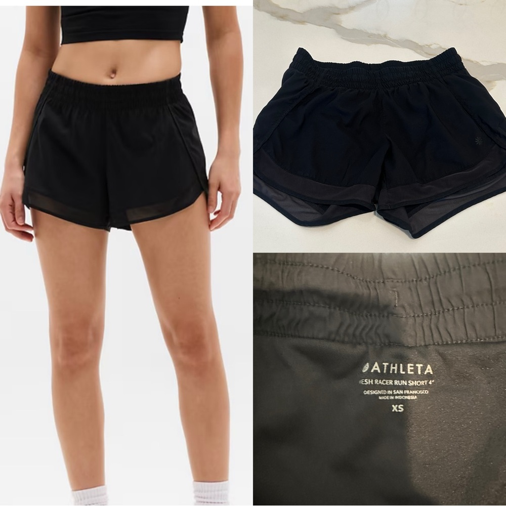 Athleta Mesh Racer Run Mid Rise 4" Short XS Black
